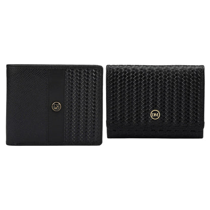 Black Franzy Mat-Emboss Leather Mens Wallet & Card Case Gift Set