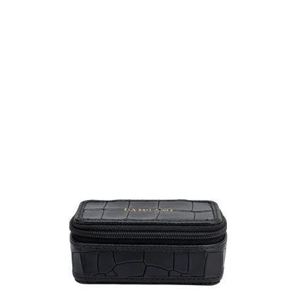 Croco Franzy Leather Jewellery Case - Black