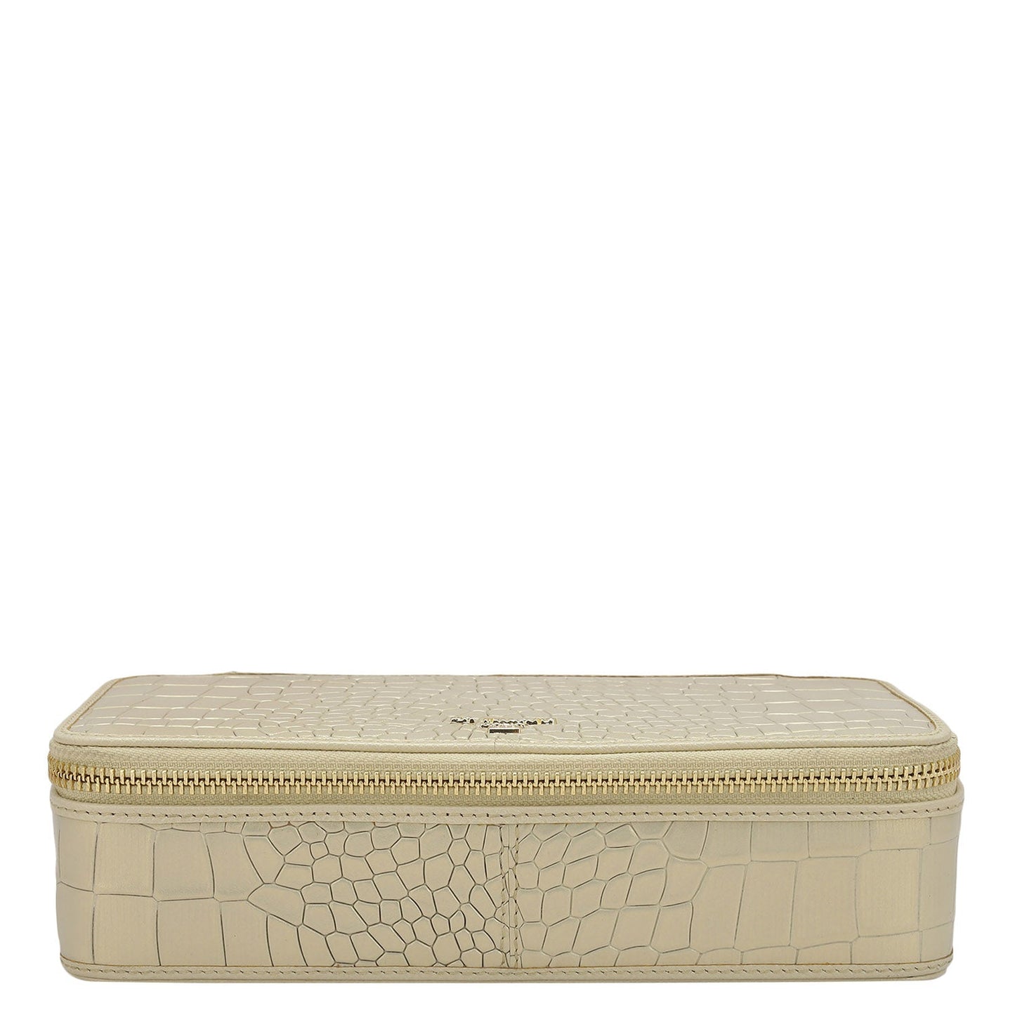 Croco Franzy Leather Jewellery Case - Gold