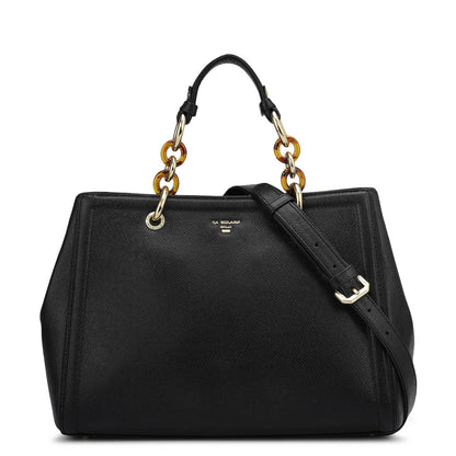 Medium Franzy Leather Satchel - Black