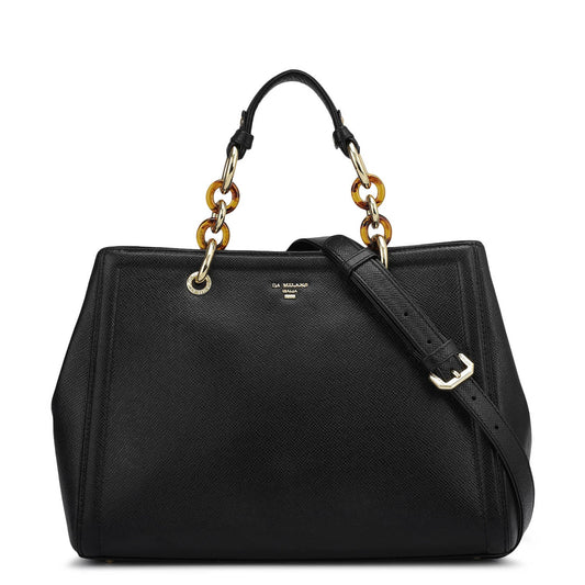 Medium Franzy Leather Satchel - Black