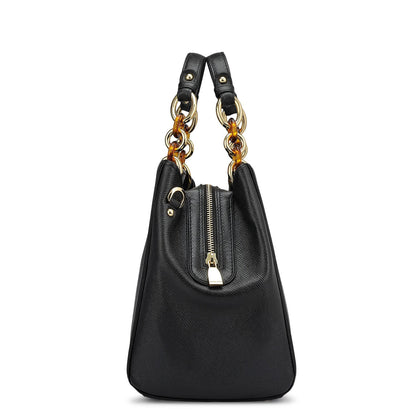 Medium Franzy Leather Satchel - Black