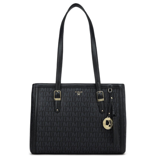 Medium Monogram Leather Shoulder Bag - Black