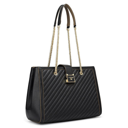 Medium Wax Stripe Leather Shoulder Bag - Black