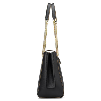 Medium Wax Stripe Leather Shoulder Bag - Black