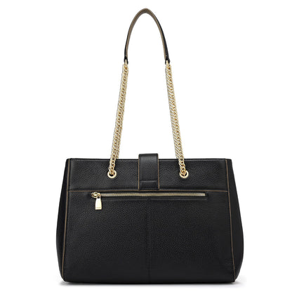 Medium Wax Stripe Leather Shoulder Bag - Black