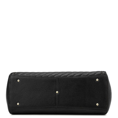 Medium Wax Stripe Leather Shoulder Bag - Black