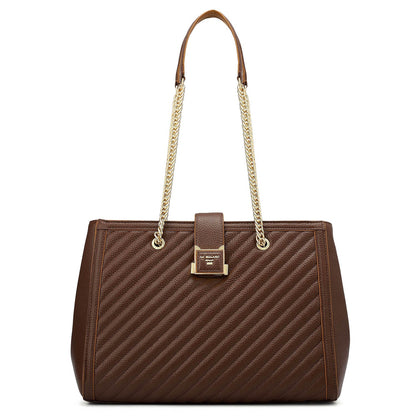 Medium Wax Stripe Leather Shoulder Bag - Espresso