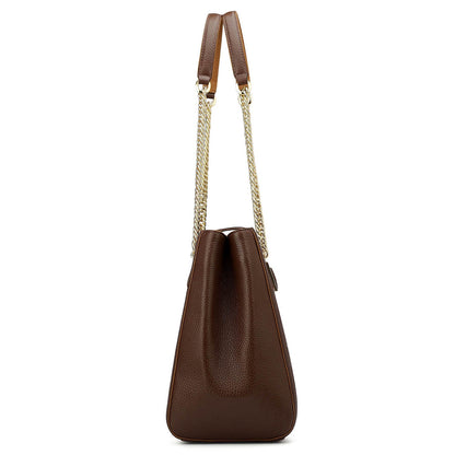 Medium Wax Stripe Leather Shoulder Bag - Espresso