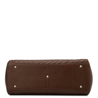 Medium Wax Stripe Leather Shoulder Bag - Espresso