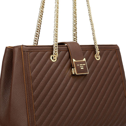 Medium Wax Stripe Leather Shoulder Bag - Espresso