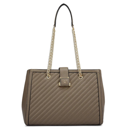 Medium Wax Stripe Leather Shoulder Bag - Greyish Taupe