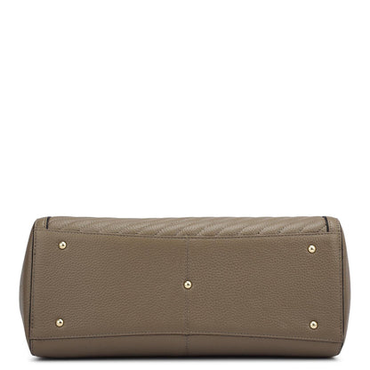 Medium Wax Stripe Leather Shoulder Bag - Greyish Taupe