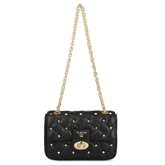 Small Quilting Leather Shoulder Bag - Black