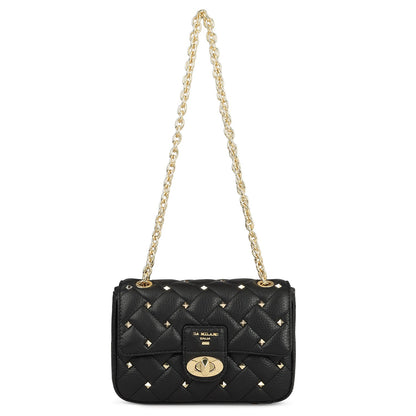 Small Quilting Leather Shoulder Bag - Black