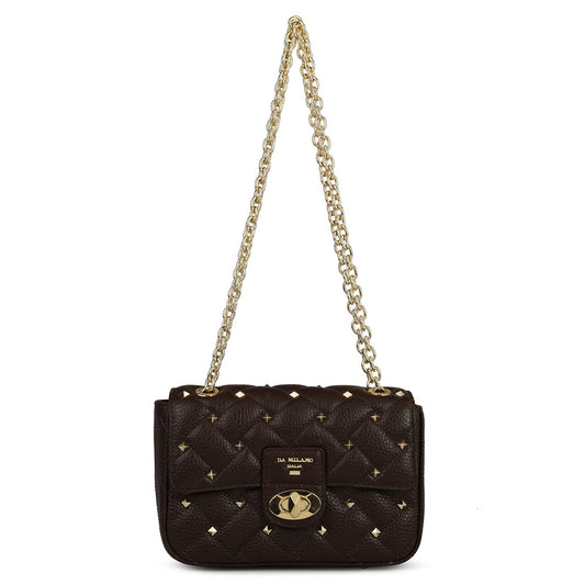 Small Quilting Leather Shoulder Bag - Chocolate