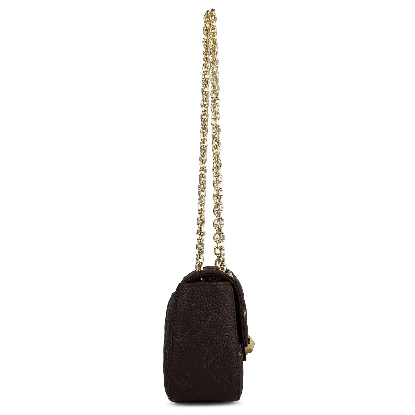 Small Quilting Leather Shoulder Bag - Chocolate