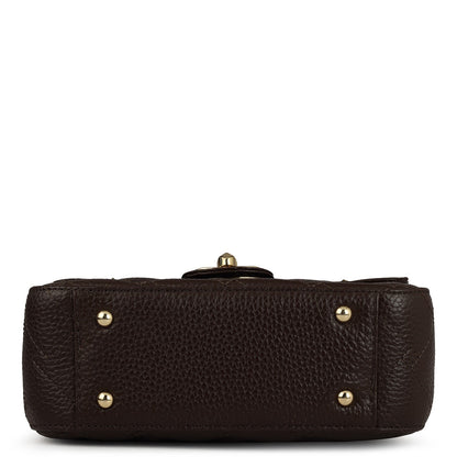Small Quilting Leather Shoulder Bag - Chocolate