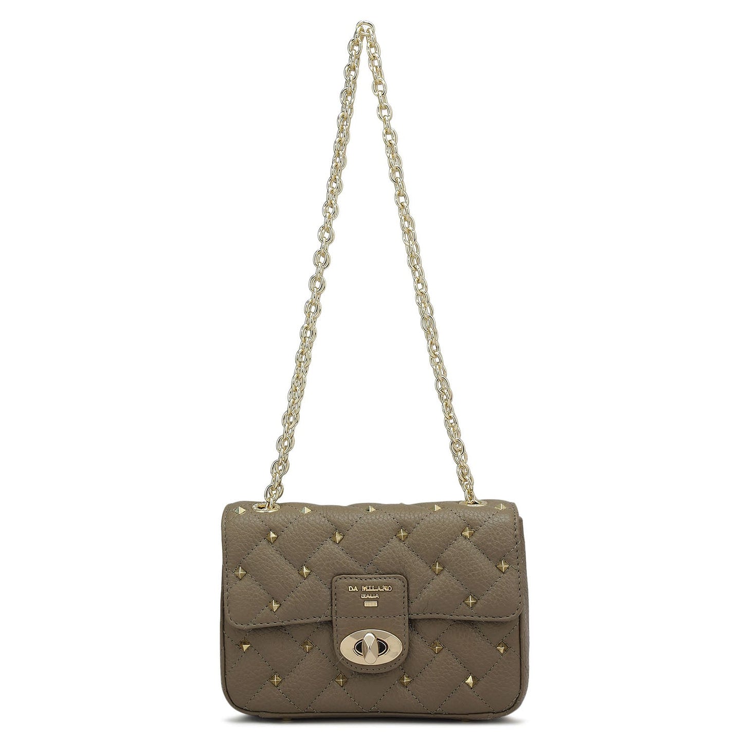 Small Quilting Leather Shoulder Bag - Greyish Taupe