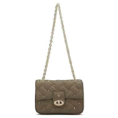 Small Quilting Leather Shoulder Bag - Greyish Taupe