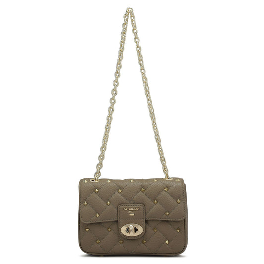Small Quilting Leather Shoulder Bag - Greyish Taupe