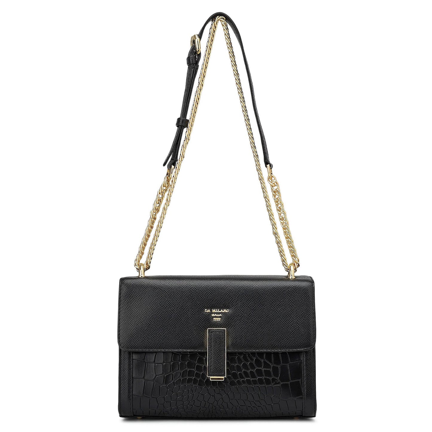 Small Franzy Croco Leather Shoulder Bag - Black