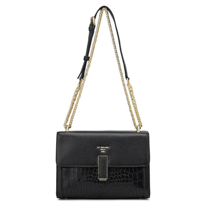Small Franzy Croco Leather Shoulder Bag - Black