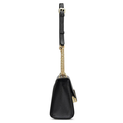 Small Franzy Croco Leather Shoulder Bag - Black