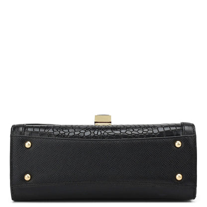 Small Franzy Croco Leather Shoulder Bag - Black