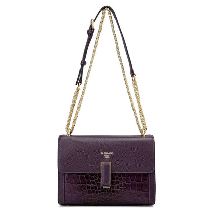 Small Franzy Croco Leather Shoulder Bag - Grapevine
