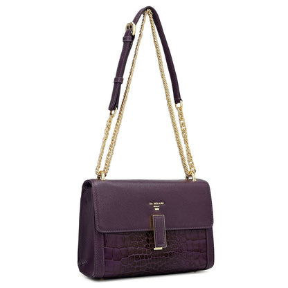 Small Franzy Croco Leather Shoulder Bag - Grapevine