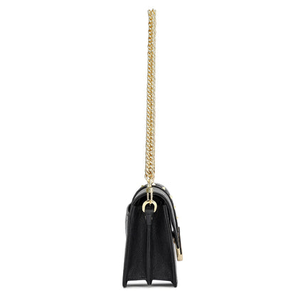 Small Croco Leather Shoulder Bag - Black