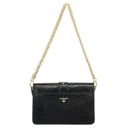 Small Croco Leather Shoulder Bag - Black