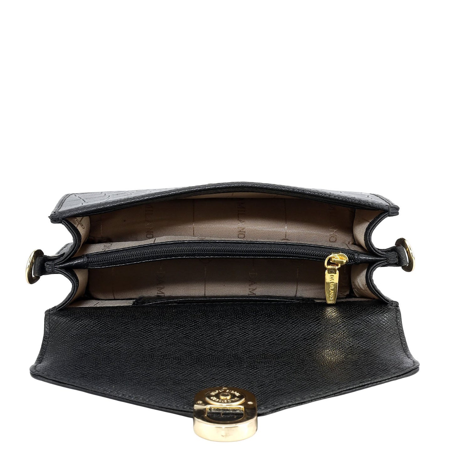 Small Croco Leather Shoulder Bag - Black