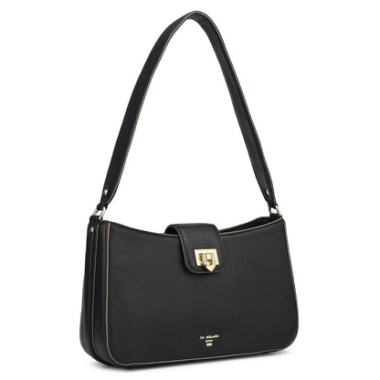 Small Wax Leather Baguette - Black
