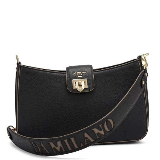 Small Wax Leather Baguette - Black
