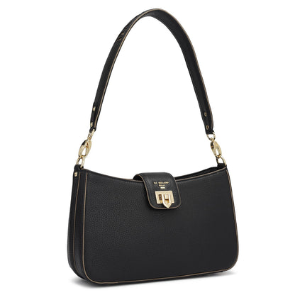 Small Wax Leather Baguette - Black