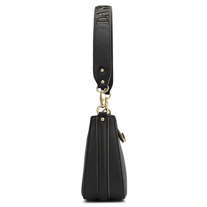 Small Wax Leather Baguette - Black
