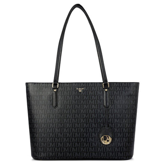 Large  Monogram Leather Tote - Black