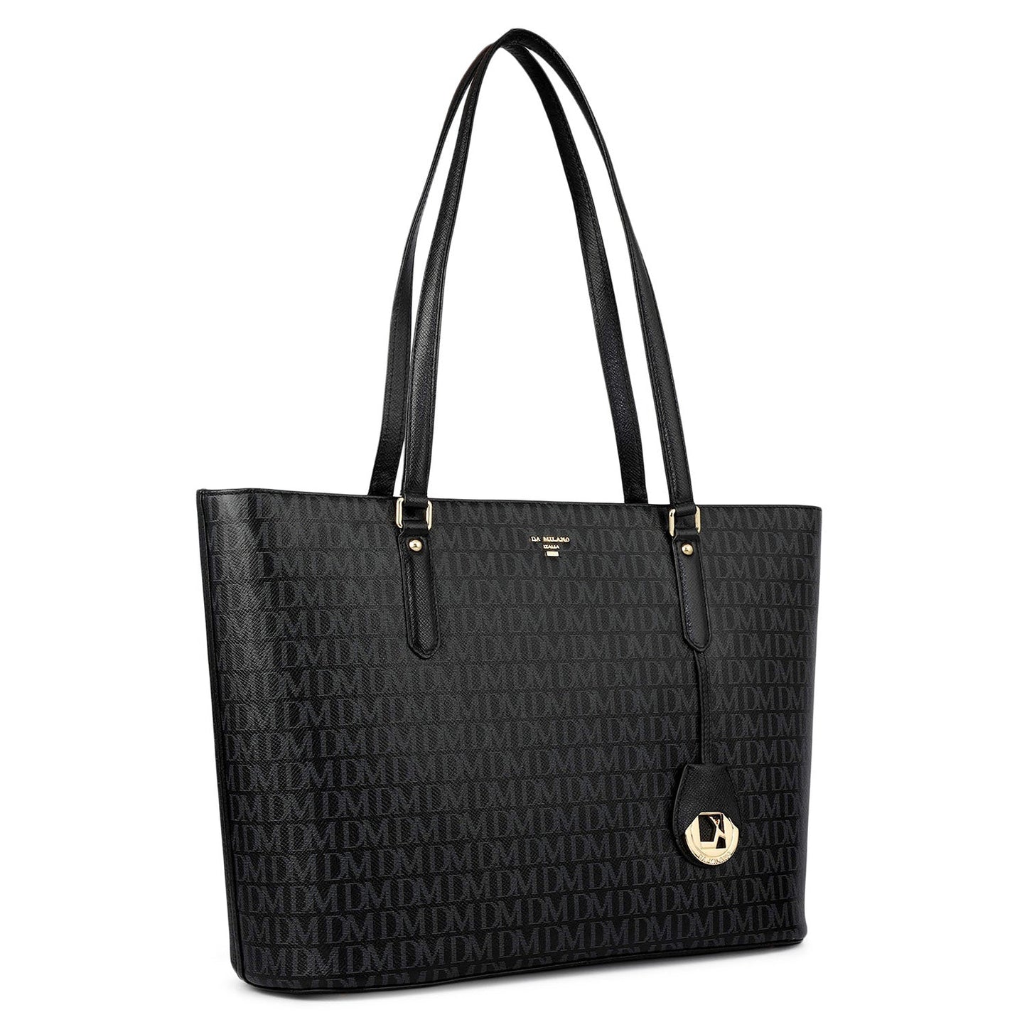 Large  Monogram Leather Tote - Black