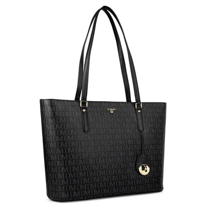 Large  Monogram Leather Tote - Black