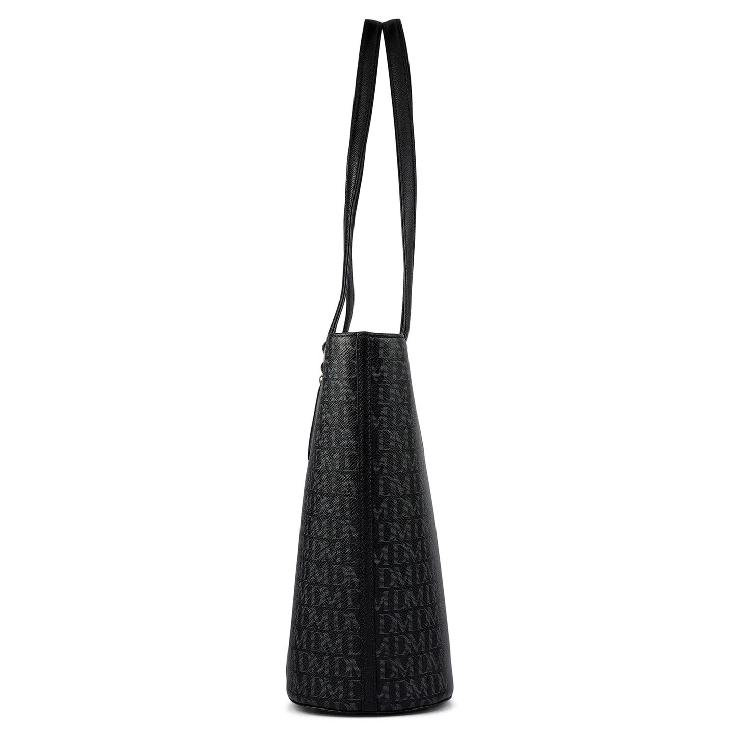 Large  Monogram Leather Tote - Black