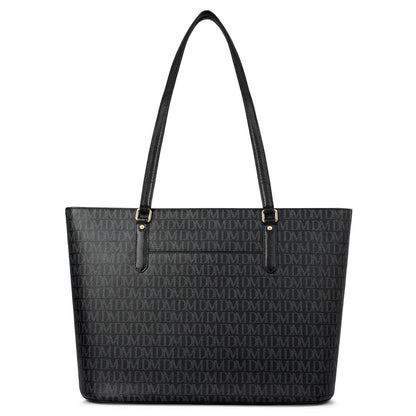Large  Monogram Leather Tote - Black