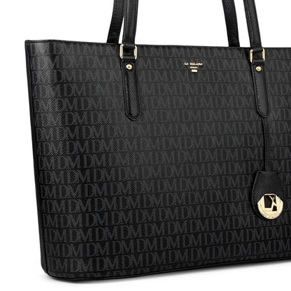 Large  Monogram Leather Tote - Black