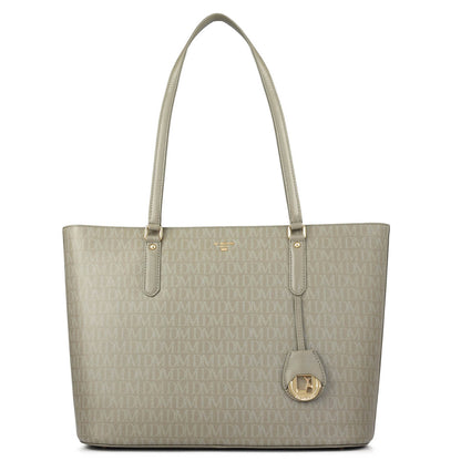Large Monogram Leather Tote - Stone Grey