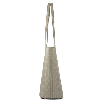 Large Monogram Leather Tote - Stone Grey