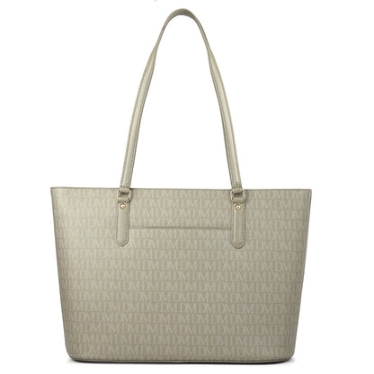 Large Monogram Leather Tote - Stone Grey