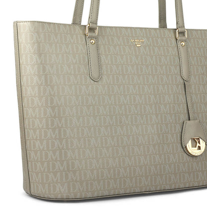 Large Monogram Leather Tote - Stone Grey
