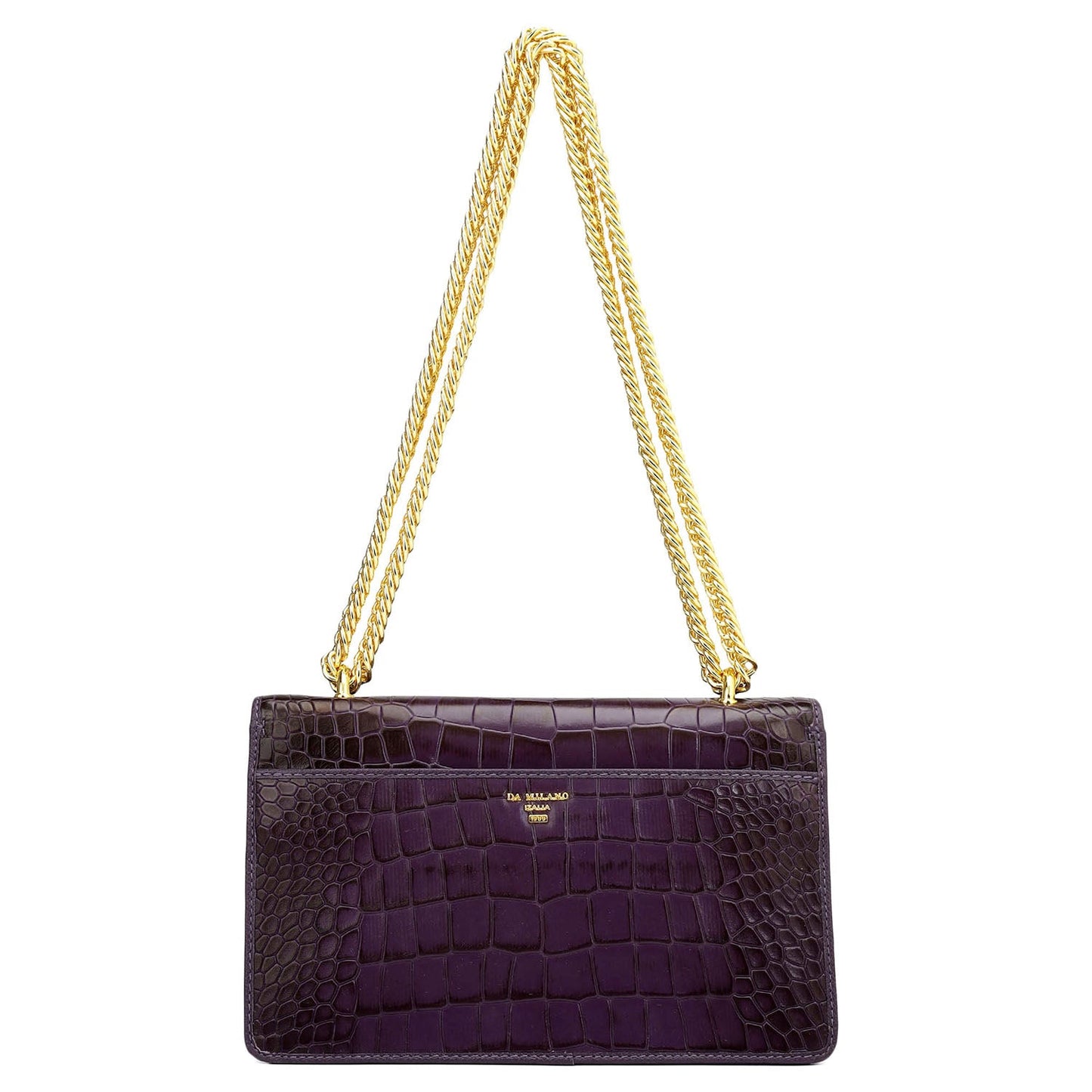 Small Croco Leather Shoulder Bag - Grapevine