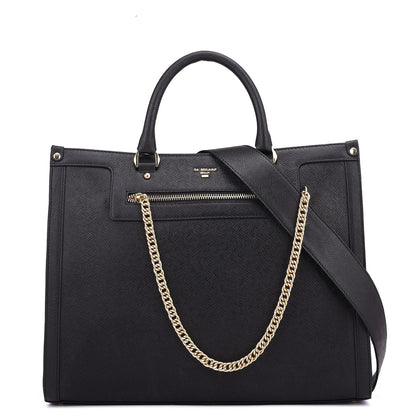 Large Franzy Leather Book Tote - Black